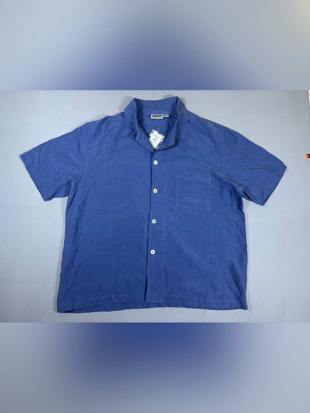 Chico’s Design Silk Linen Short Sleeve Button Down Size 3 Cornflower Blue NWT